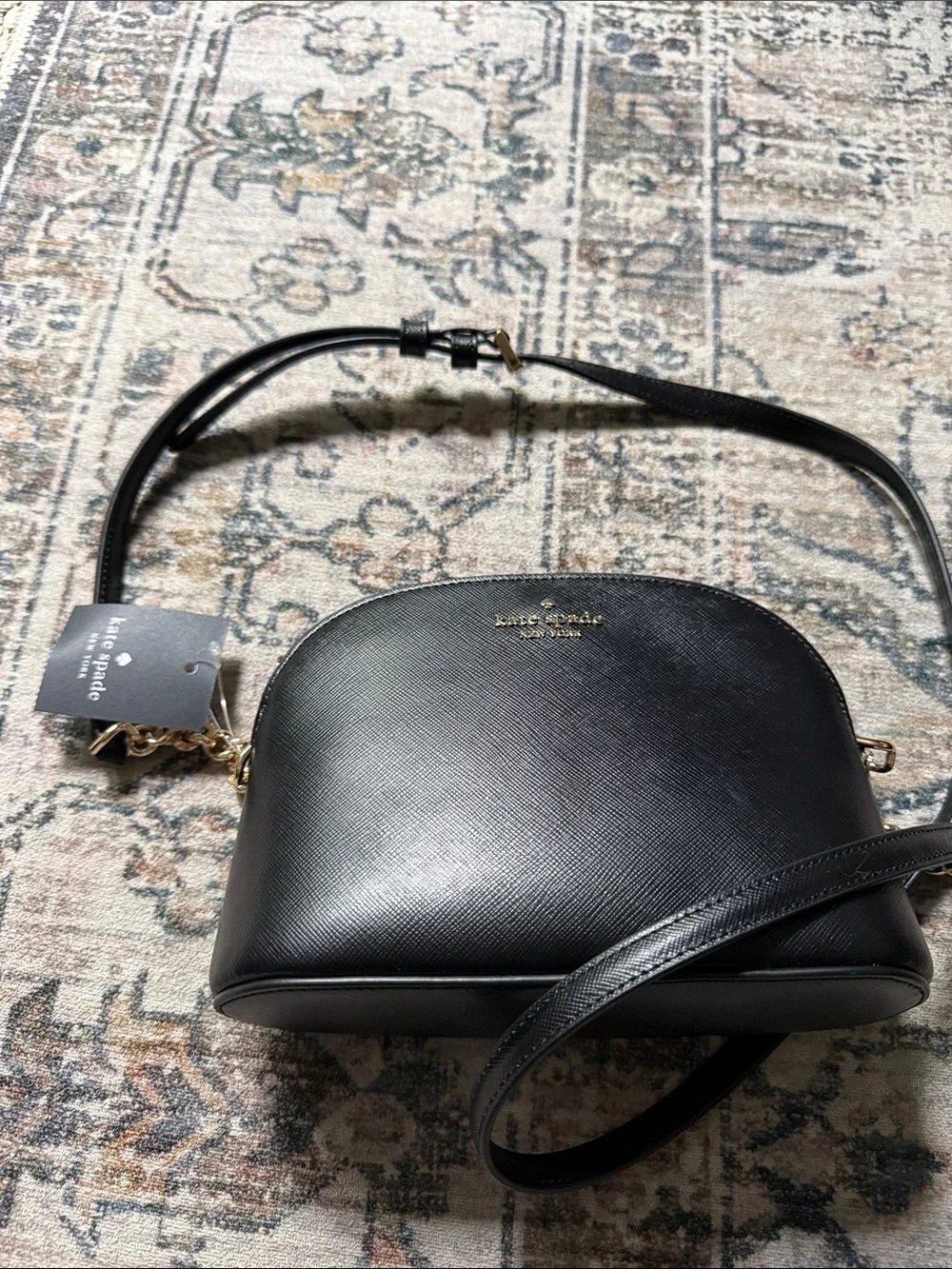 kate spade Black Leather Dome Crossbody with Gold Hardware